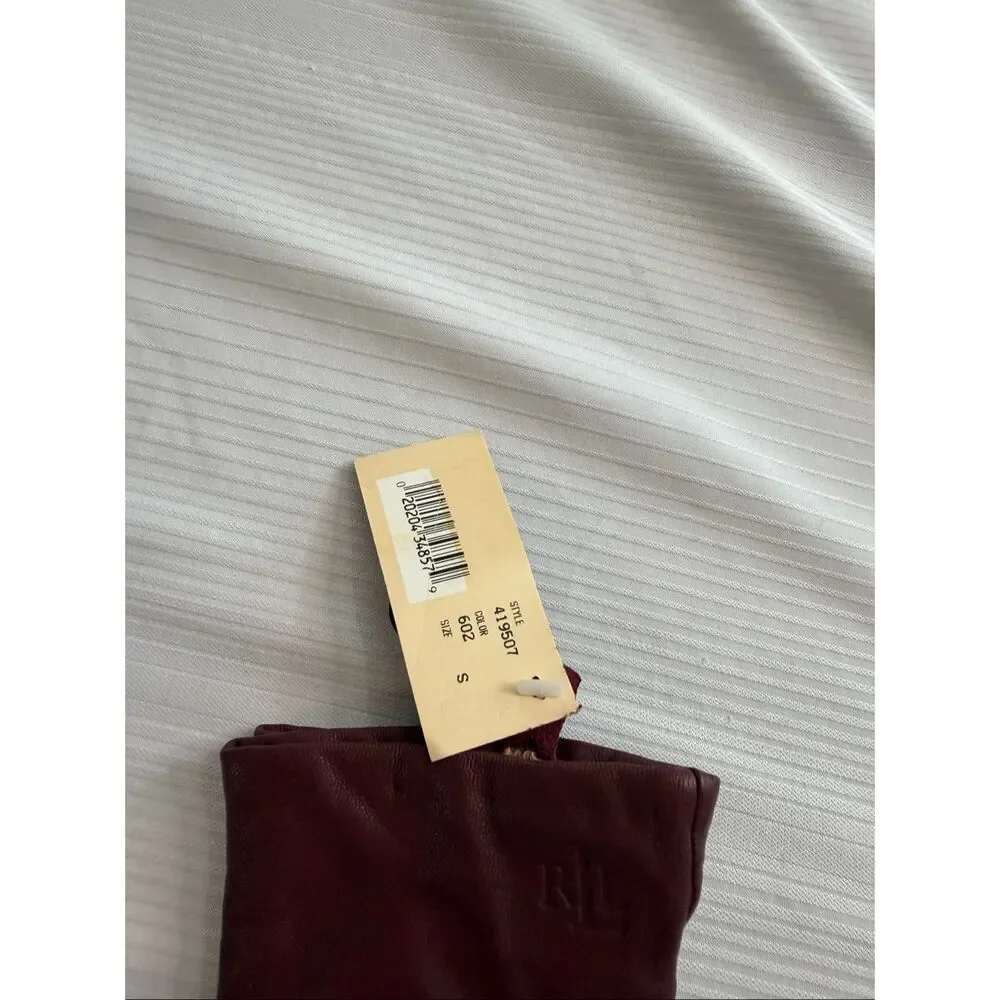 NWT Lauren Ralph Lauren Maroon Leather Gloves Size Small New